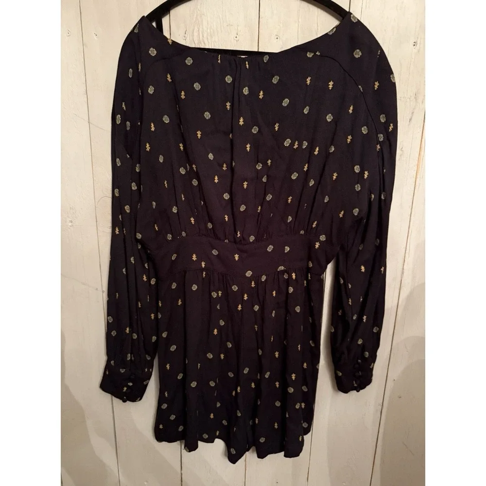 Free People Love Grows Romper Printed‎ Lg Black Keyhole Boho Jumpsuit